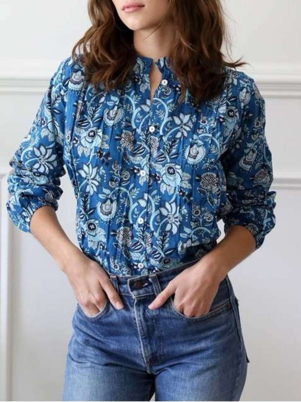 Mille Francesca Top - French Blue Casual Office Feminine Romantic Cotton